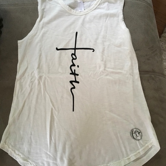Faith cross white tank, curved hem - Picture 4 of 4